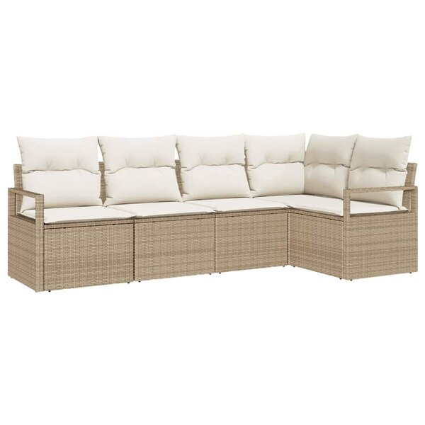 vidaXL Ensemble de canapé de jardin 5 Pièces Beige Poly rotin