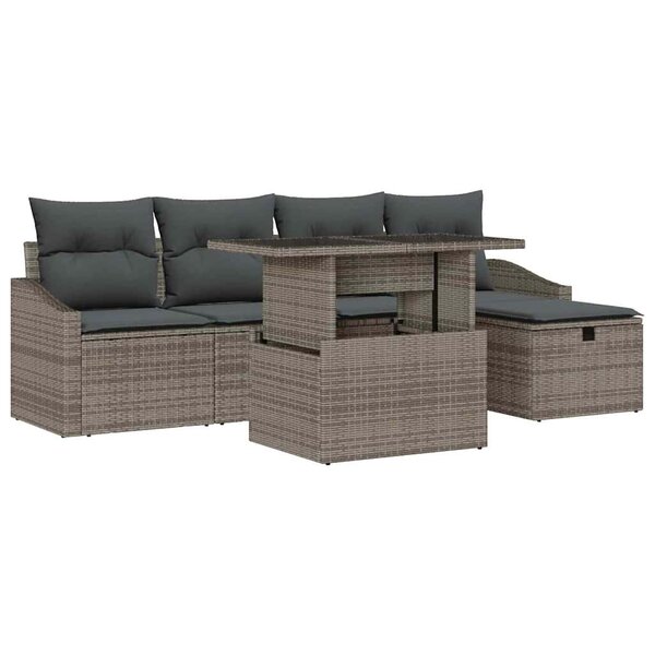 vidaXL Ensemble de canapé de jardin avec coussin 6 Pièces Gris Poly rotin