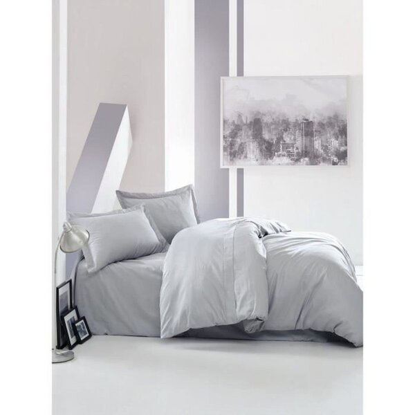 Parure de lit - housse de couette 220 x 240 + 2 taies d'oreiller 60 x 60 - Satiné coton - Gris