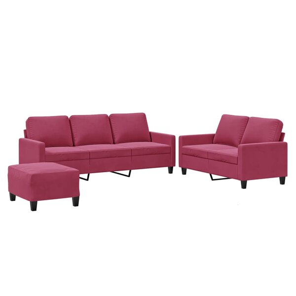 vidaXL Ensemble de canapés 3 Pièces avec coussins Rouge bordeaux Velours