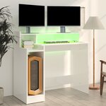 vidaXL Bureau lumières LED Blanc brillant 97x45x90cm Bois d'ingénierie