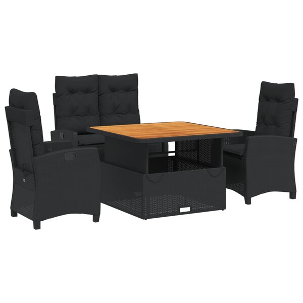 vidaXL Ensemble à manger de jardin 4 Pièces avec coussins noir