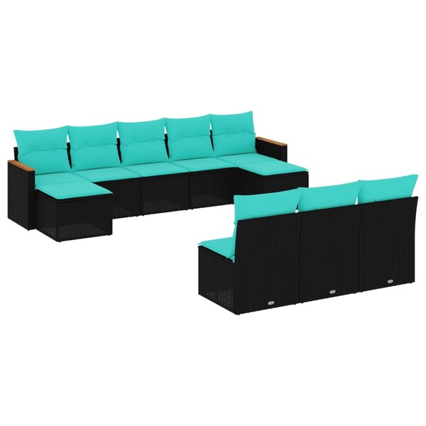 vidaXL Salon de jardin 10 Pièces avec coussins noir résine tressée