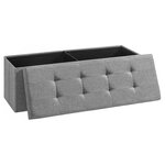 Banc coffre de rangement pouf pliable grand pour 3 personnes 110 x 38 x 38 cm tissu en lin gris 12_0004121