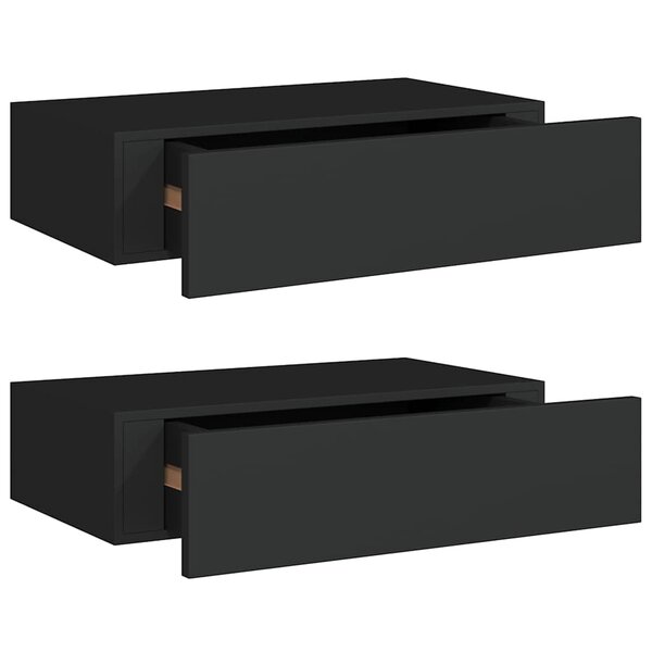 vidaXL Étagères à tiroirs murales 2 Pièces noir 40x23 5x10 cm MDF