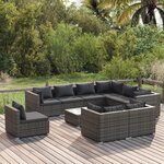 vidaXL Salon de jardin 10 Pièces avec coussins Résine tressée Gris