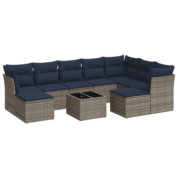vidaXL Salon de jardin 10 Pièces avec coussins gris résine tressée