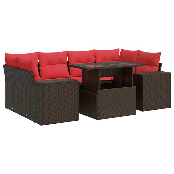 vidaXL Salon de jardin avec coussins 7Pièces marron résine tressée acacia