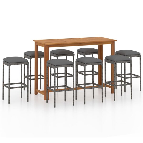 vidaXL Ensemble de bar de jardin avec coussins 9 Pièces Gris