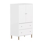 Flexa SAGA Armoire 2 portes et 2 tiroirs a facades rainurees Blanche Pieds et boutons en chene