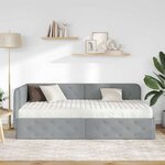 vidaXL Cadre de lit d'angle avec matelas Gris clair 100 x 200 cm tissu