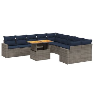vidaXL Salon de jardin 11 Pièces avec coussins gris résine tressée