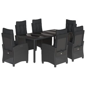 vidaXL Ensemble à manger de jardin coussins 7Pièces Noir Résine tressée