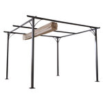 Pergola rétractable 3 5l x 3 5l x 2 30h m structure métal époxy anticorrosion noire + toile polyester haute densité 180 g/m² incluse beige