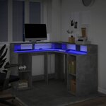 vidaXL Bureau et lumières LED gris béton 130x130x91cm bois ingénierie