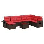 vidaXL Salon de jardin avec coussins 9 Pièces marron résine tressée