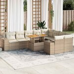 vidaXL Salon de jardin avec coussins 10Pièces beige résine tressée acacia