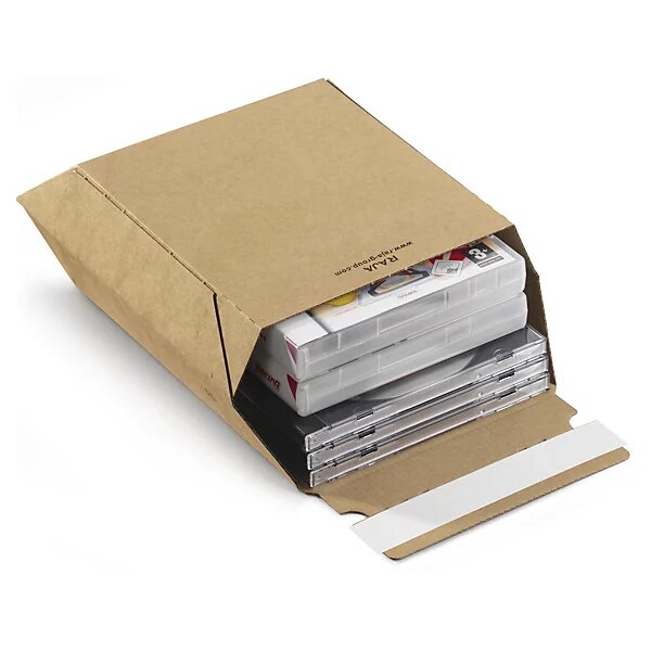 Pochette-boîte carton micro-cannelé rigide brune à fermeture adhésive raja 23x21 cm (lot de 100)