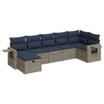 vidaXL Salon de jardin avec coussins 7 Pièces gris résine tressée