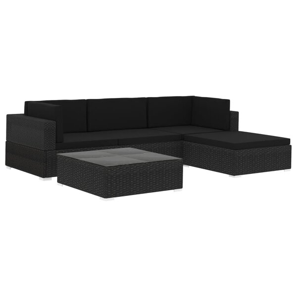 vidaXL Salon de jardin 5 Pièces avec coussins Résine tressée Noir