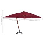 vidaXL Parasol en porte-à-faux avec mât en bois 400 x 300 cm Bordeaux