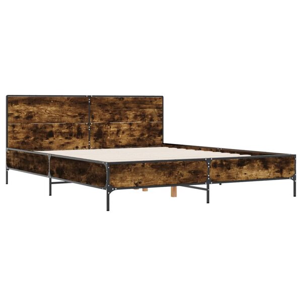 vidaXL Cadre de lit chêne fumé 120x190 cm bois d'ingénierie et métal