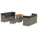 vidaXL Ensemble Canapé de Jardin de 9 Pièces avec Coussins Gris Poly Rattan Acacia
