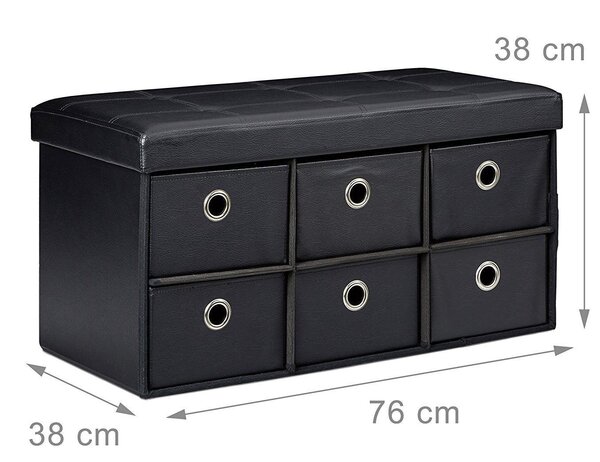 Banquette banc coffre de rangement avc tiroirs 76 cm noir 3013003