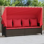 vidaXL Chaise longue avec auvent et coussins marron résine tressée