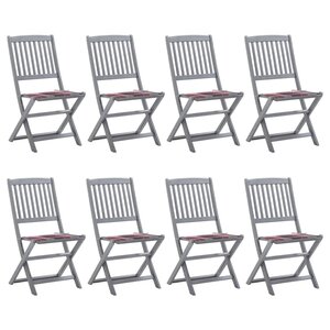 vidaXL Chaises pliables d'extérieur lot de 8 et coussins Bois d'acacia