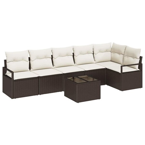 vidaXL Ensemble de canapé de jardin avec coussin 7 Pièces Marron  Crème