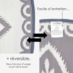 Tapis extérieur terrasse réversible rond - Tapis de jardin imperméable et résistant UV - Henna - Gris - 180 cm - HOMESCAPES