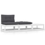 vidaXL Salon de jardin 3 Pièces avec coussins Blanc Bois de pin massif