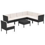 vidaXL Salon de jardin 8 Pièces avec coussins résine tressée noir