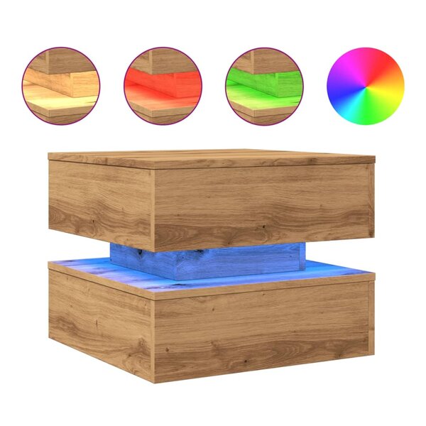 vidaXL Table basse avec lumières LED chêne artisanal 50x50x40 cm
