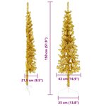 vidaXL Demi sapin de Noël artificiel mince avec support Doré 150 cm