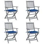 vidaXL Chaises pliables d'extérieur lot de 4 et coussins Bois d'acacia