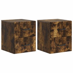 vidaXL Cabinet de chevet mural 2 Pièces Chêne fumé 34 5 x 33 x 40 cm