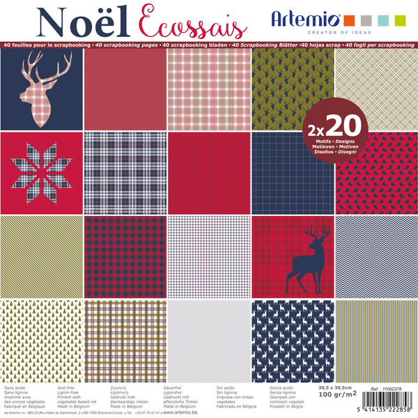 Bloc papier 30 cm Noel Écossais 40 feuilles - Artémio