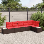 vidaXL Ensemble de canapé de jardin avec coussin 6 Pièces Marron et rouge