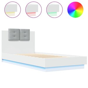 vidaXL Cadre de lit avec tête de lit et lumières LED blanc 100x200 cm