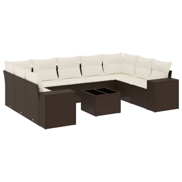 vidaXL Salon de jardin 10 Pièces avec coussins marron résine tressée