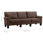 vidaXL Canapé à 3 places Marron Tissu