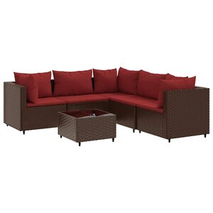 vidaXL Salon de jardin 6 Pièces avec coussins Marron Résine tressée