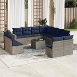 vidaXL Salon de jardin avec coussins 12 Pièces gris résine tressée
