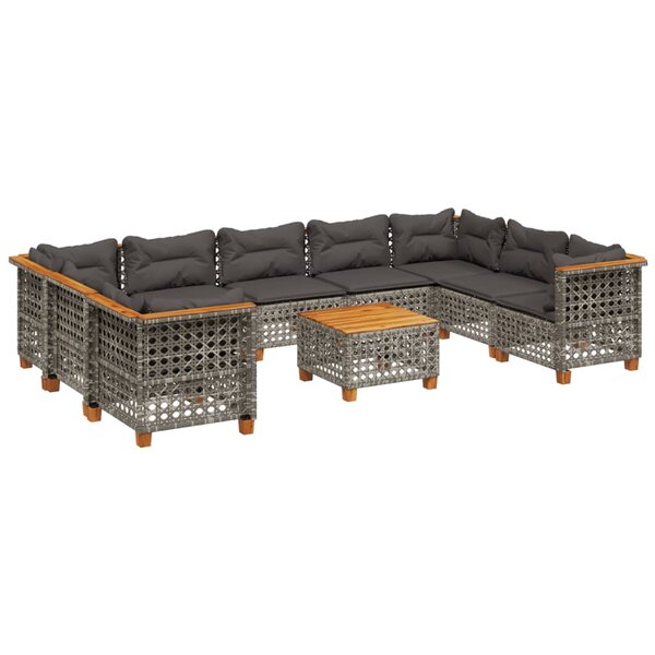 vidaXL Salon de jardin avec coussins 10 Pièces gris résine tressée
