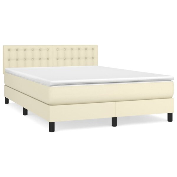vidaXL Sommier à lattes de lit avec matelas Crème 140x190cm Similicuir