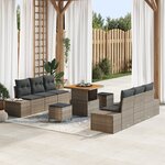vidaXL Ensemble de Canapés de Jardin 9 Pièces avec Coussins Rattan Poly Gris Acacia