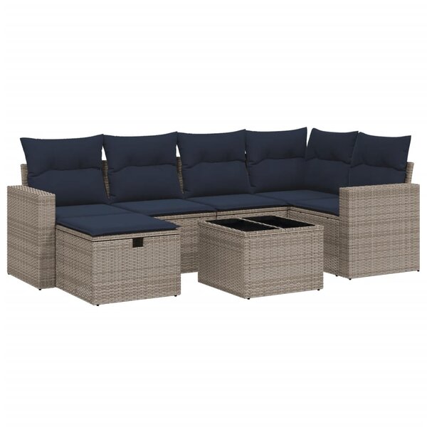 vidaXL Salon de jardin 7 Pièces avec coussins gris résine tressée