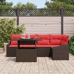 vidaXL Ensemble de canapé de jardin 6 Pièces Marron et rouge polyrotin